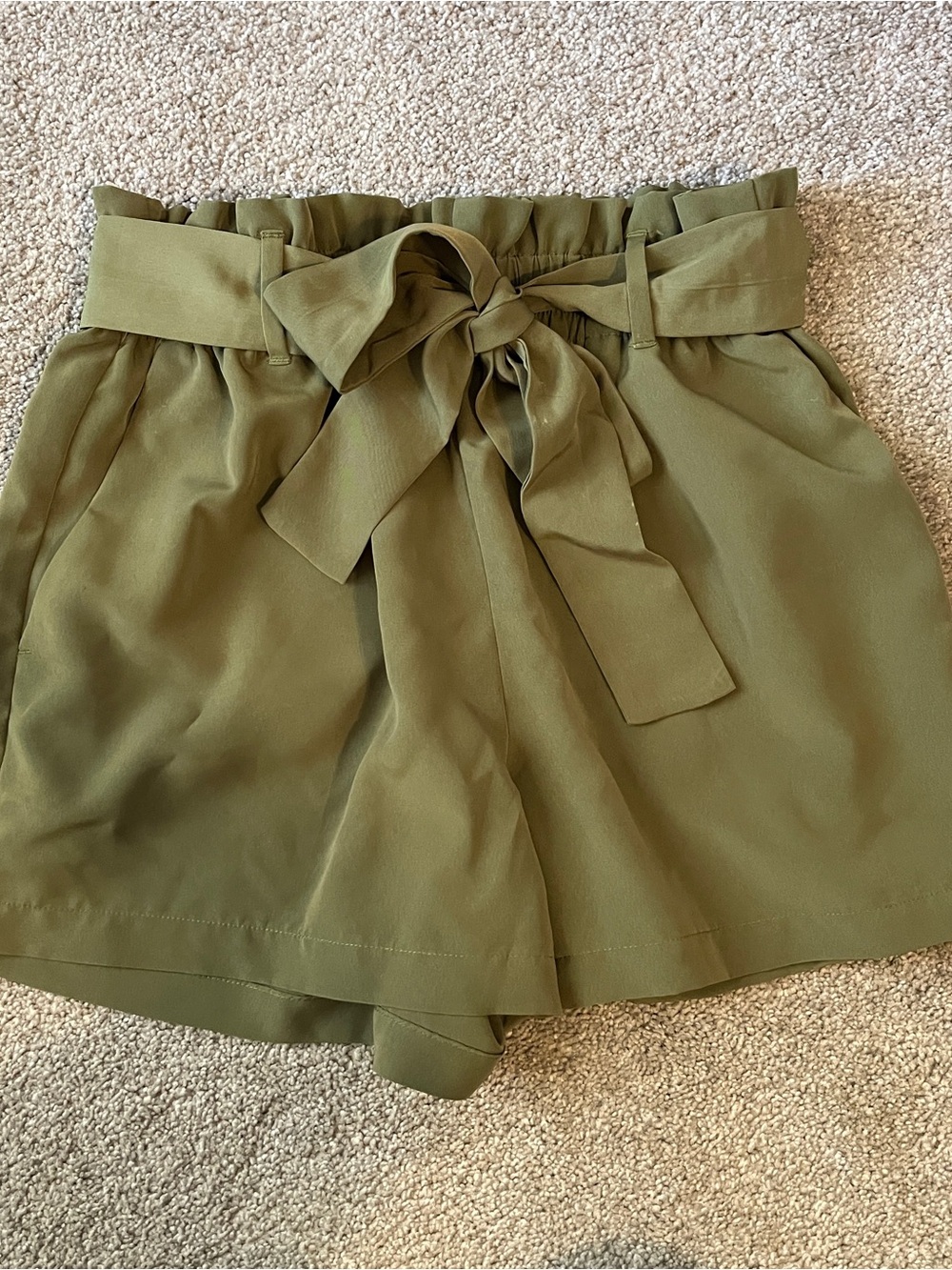 MICHAEL Michael Kors Olive Green Paperbag Tie-Waist Shorts